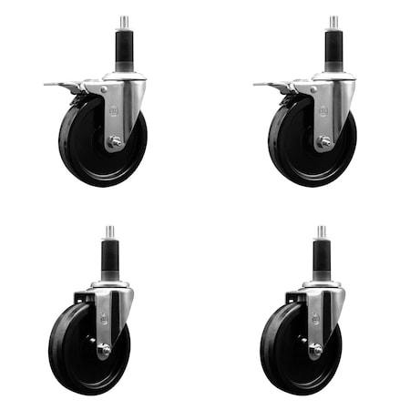 Service Caster 5'' SS Phenolic Swivel 1-1/8'' Expand Stem Caster Set 2 Total Lock Brakes, 4PK SCC-SSEXTTL20S514-PHS-2-S-2-118